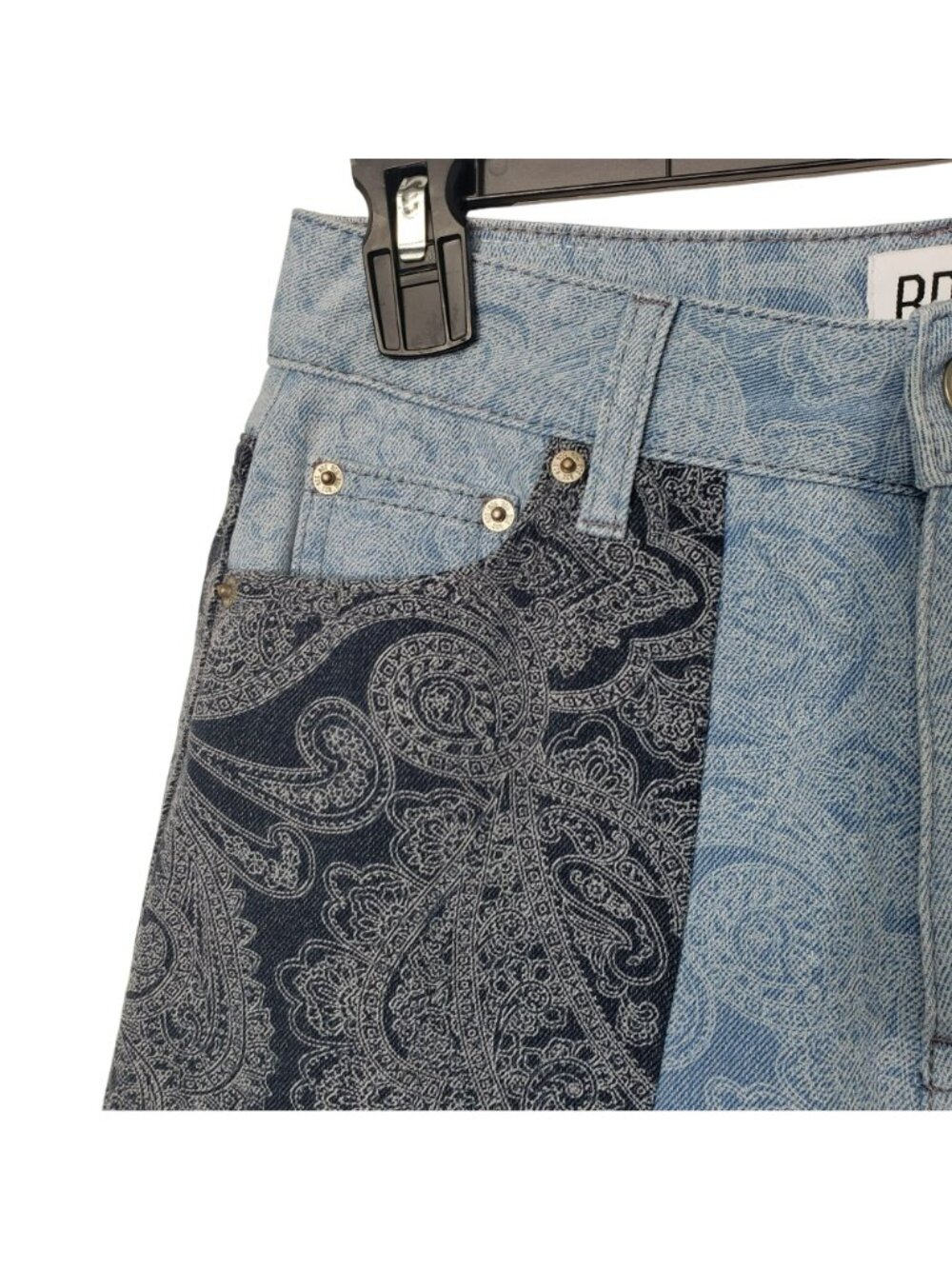 Urban Outfitters BDG Blue Paisley Patchwork Bandana Print Mom Jeans Retro Vtg - Picture 6 of 11